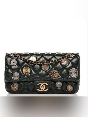 CHANEL Medallion Flap Bag in Black Aged Leather